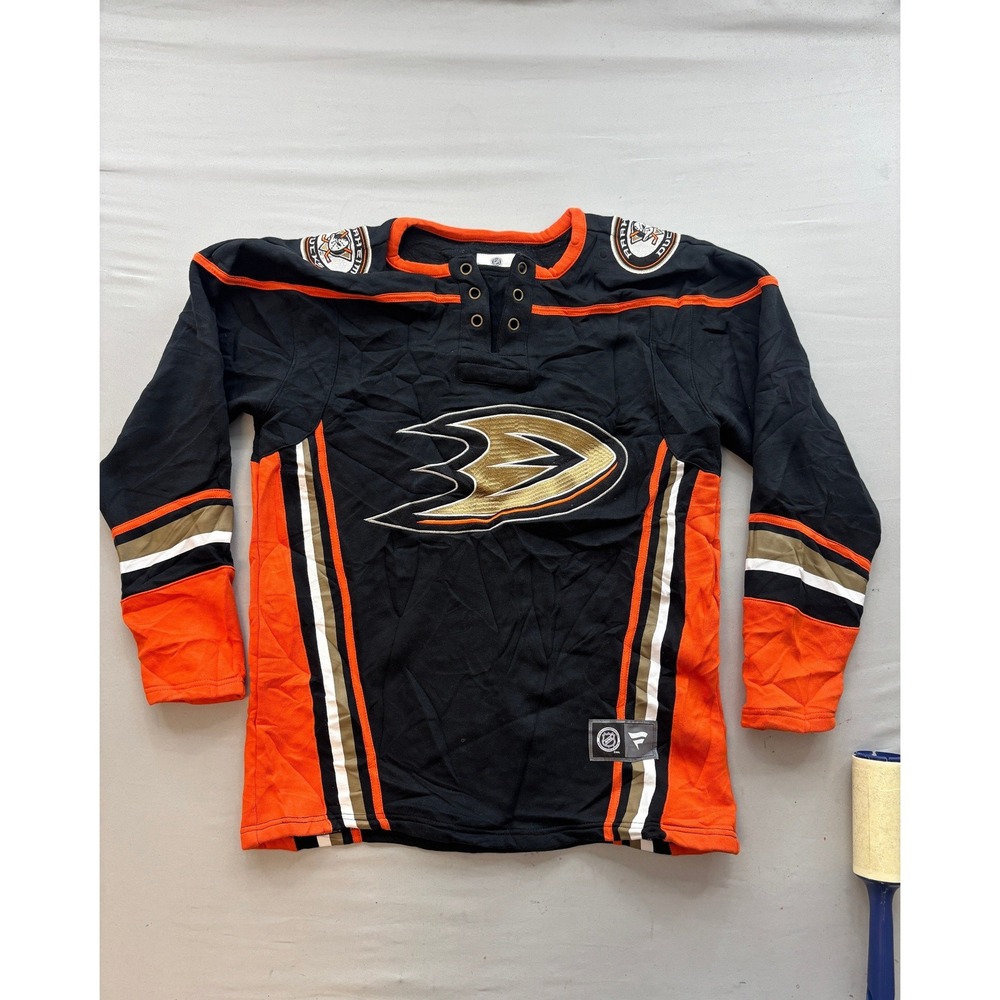 Fanatics Anaheim Ducks NHL Hockey Jersey Sweatshirt Black Orange Gold Men Medium